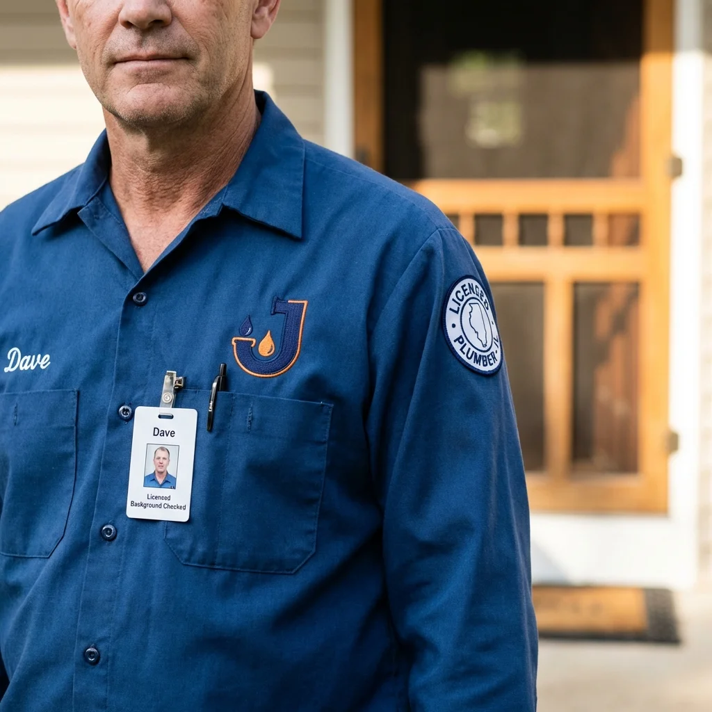 Licensed plumber showing ID badge in Bushnell, IL