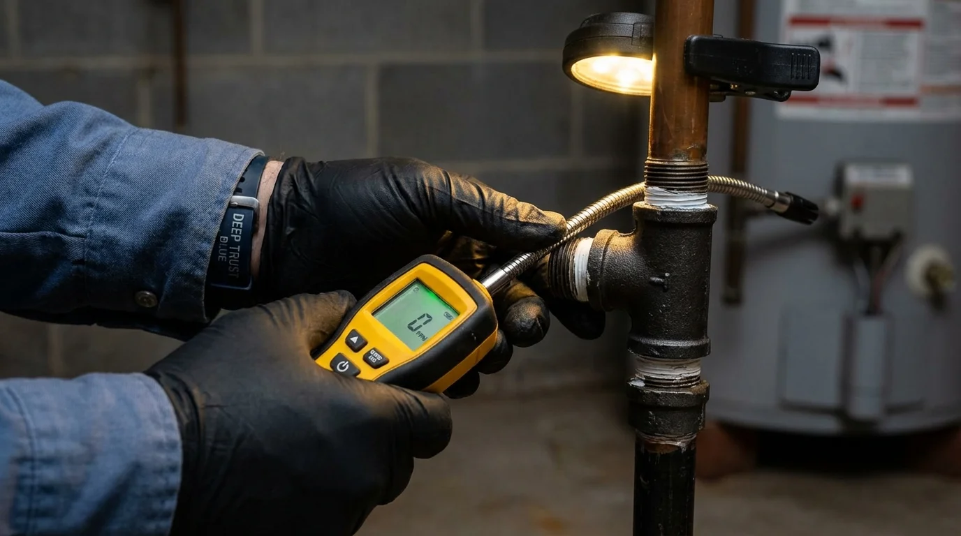 Gas leak detection with electronic sniffer by Johns Plumbing LLC in Bushnell