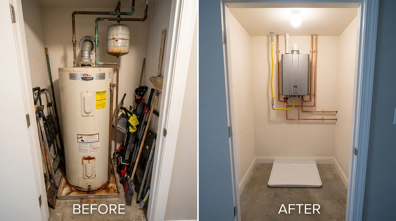 Tank water heater versus wall-mounted tankless unit comparison for Bushnell, IL homeowners